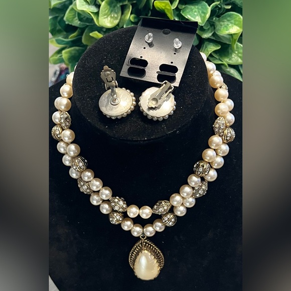 π₯ VINTAGE 3 PIECE SET-GORGEOUS PEARL AND DIAMOND CRYSTAL ELEGANT CLASSICπ₯ - Picture 11 of 12
